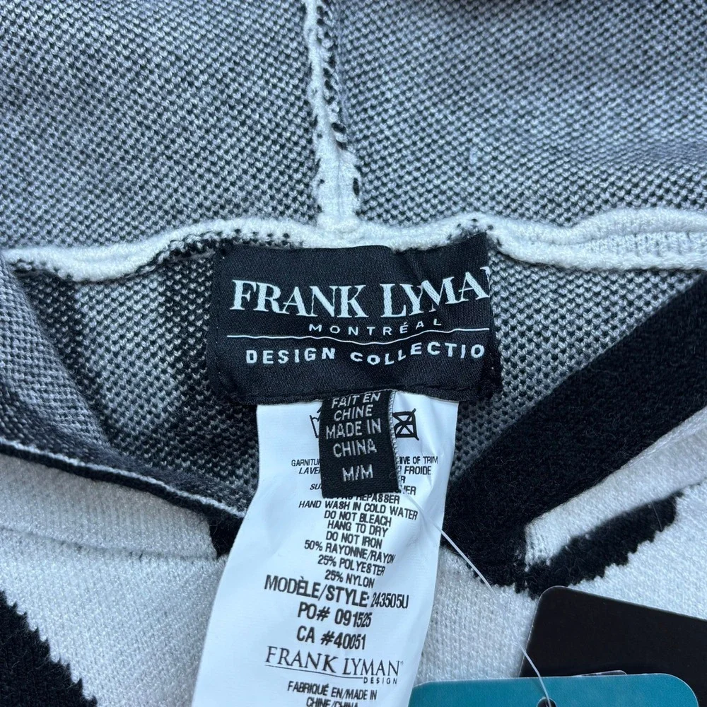 Frank Lyman Zip Hooded Cardigan Womens M White Black Alphabet Chic Avant Garde